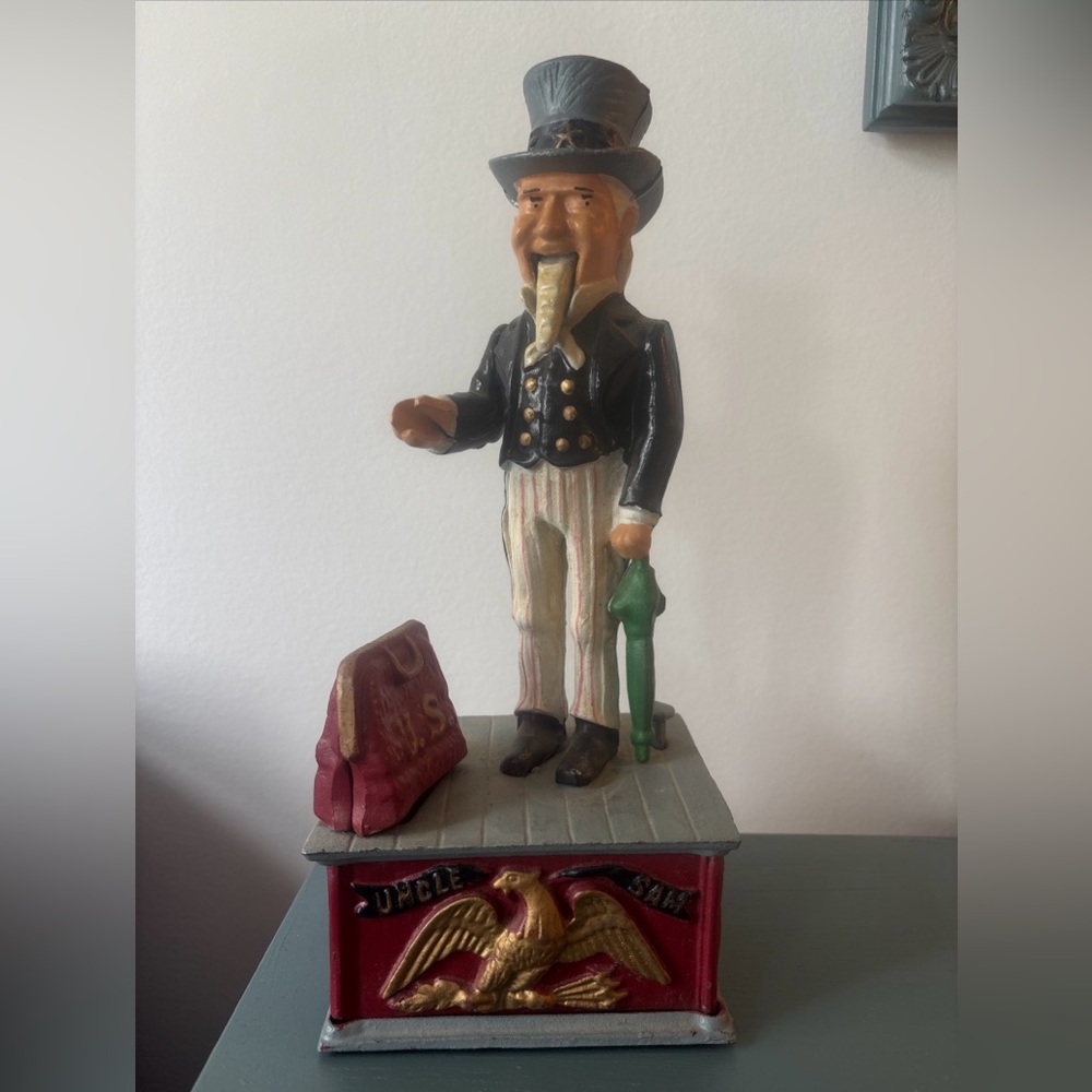Uncle Sam Vintage Cast Iron Mechanical Coin Bank